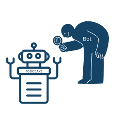 Illustration eines Suchmaschinen-Bots, der eine robots.txt-Datei prüft.