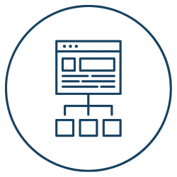 Illustration einer Website-Struktur mit Hauptseite und drei Unterseiten.