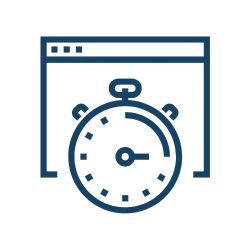 Illustration eines Browserfensters mit Stoppuhr, Symbol für Ladezeitmessung.